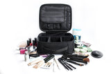 Travel Makeup Bag - Portable Waterproof Toiletry Make Up Bag/Travel Case with Adjustable Dividers for Cosmetic/Makeup Train Case with Hard Cover/Size 9.8" (Black)