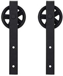 ZEKOO Rustic 6 FT by Pass Barn Doors Hardware Sliding Black Steel Big Wheel Roller Track for Double Wooden Doors