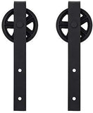 ZEKOO Rustic 6 FT by Pass Barn Doors Hardware Sliding Black Steel Big Wheel Roller Track for Double Wooden Doors