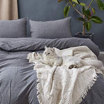 100% Washed Cotton Duvet Cover 3 Piece, Comforter Cover California King Size, Ultra Soft with Zipper Closure, Corner Ties, Simple Bedding Style, Gray White Plaid by SORMAG