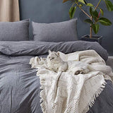 100% Washed Cotton Duvet Cover 3 Piece, Comforter Cover California King Size, Ultra Soft with Zipper Closure, Corner Ties, Simple Bedding Style, Gray White Plaid by SORMAG