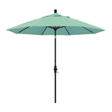 California Umbrella 9' Round Aluminum Market Umbrella, Crank Lift, Collar Tilt, White Pole, Sunbrella Pacific Blue