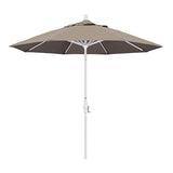 California Umbrella 9' Round Aluminum Market Umbrella, Crank Lift, Collar Tilt, White Pole, Sunbrella Pacific Blue