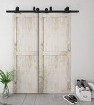 ZEKOO Rustic 6 FT by Pass Barn Doors Hardware Sliding Black Steel Big Wheel Roller Track for Double Wooden Doors