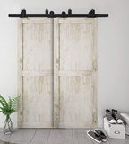 ZEKOO Rustic 6 FT by Pass Barn Doors Hardware Sliding Black Steel Big Wheel Roller Track for Double Wooden Doors