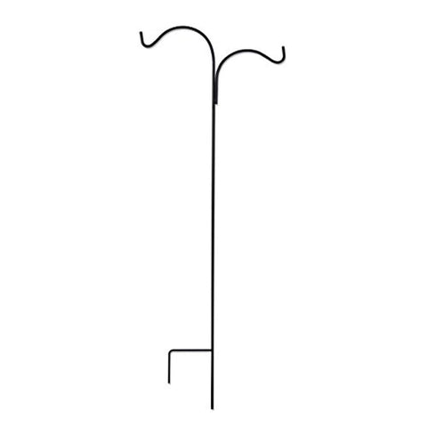 GrayBunny GB-6817D Double Shepherd Hook 65 Inch Heavy Duty 1/2 inch Thick Rust Resistant Steel With Two Twin Hooks, 65 in Shepherd's Hook, Black Two Sided Basket Hanger, Bird Feeder Pole, Lantern Hook