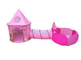 Playz 3pc Girls Princess Fairy Tale Castle Play Tent, Crawl Tunnel & Ball Pit w/ Pink Prairie Design - Foldable for Indoor & Outdoor Use w/ Zipper Storage Case