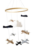 Crib Mobile by Sorrel & Fern- Airplanes & Cloud Nursery Decoration | Grey and White, Navy Blue, Tan | Baby Crib Mobile for Boys