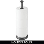 mDesign Decorative Metal Free-Standing Toilet Paper Holder Stand with Storage for 3 Rolls of Toilet Tissue - for Bathroom/Powder Room - Holds Mega Rolls - Satin