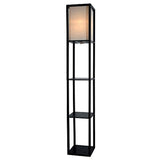 Light Accents Floor Lamp 3 Shelf Standing Lamp 63" Tall Wood with White Linen Shade (Black)