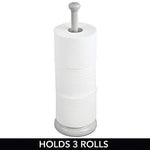 mDesign Decorative Metal Free-Standing Toilet Paper Holder Stand with Storage for 3 Rolls of Toilet Tissue - for Bathroom/Powder Room - Holds Mega Rolls - Satin