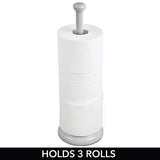 mDesign Decorative Metal Free-Standing Toilet Paper Holder Stand with Storage for 3 Rolls of Toilet Tissue - for Bathroom/Powder Room - Holds Mega Rolls - Satin