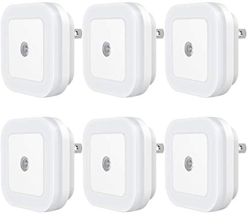 Sycees SC01 Plug-in LED Night Light Lamp with Dusk to Dawn Sensor for Hallway, Kitchen, Bathroom, Bedroom, Stairs, Daylight White, 6-Pack