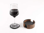 Slate Stone Rustic Beverage Drink Table Coasters Set with Acacia Wood Holder - Round, 4 Coasters