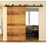 ZEKOO Rustic 6 FT by Pass Barn Doors Hardware Sliding Black Steel Big Wheel Roller Track for Double Wooden Doors