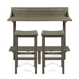 Great Deal Furniture Cassie Outdoor 3 Piece Grey Finish Acacia Wood Balcony Bar Set