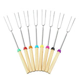Sachelio Marshmallows BBQ Sticks Stainless Steel Retractable Wood Handle 32-inch Portable Barbecue fork（Set of 8）