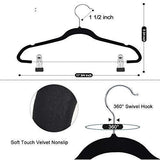 YIKALU Clothes Hangers with Clips 20 Pack Velvet Hangers Non Slip Hangers Premium Ultra Thin Pants Hangers Skirt Hangers with Swivel Hooks for Closet(Black)