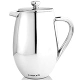 LINKYO Coffee French Press - Stainless Steel Coffee Maker 34oz, 1L