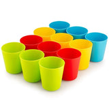 Plaskidy Kids Cups, Set of 12 Kids Plastic Cups, 8 oz Plastic Cups, Unbreakable, Reusable Cups, Dishwasher Safe, BPA-Free, Great Cups for Kids Bright Colored Kids Tumblers