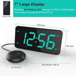 Digital Alarm Clock with Bed Shaker, Extra Loud Alarm, 7-inch Large Display, USB Charger, Full Range Dimmer, USB Night Light – Eye Protection Green by LIELONGREN