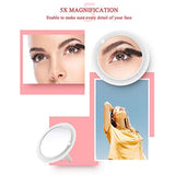 Dularf Cordless Lighted Makeup Mirror Rechargeable LED Wall Mounted Vanity Mirror Portable Clip Fill Light for Mobile Phone, with 5X Magnification Mirror and 360 Degree Swivel Rotation … (White)