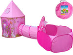 Playz 3pc Girls Princess Fairy Tale Castle Play Tent, Crawl Tunnel & Ball Pit w/ Pink Prairie Design - Foldable for Indoor & Outdoor Use w/ Zipper Storage Case