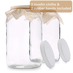 2 Pack - 1 Gallon Glass Jar w/Plastic Airtight Lid, Muslin Cloth, Rubber Band - Made in USA, Wide Mouth - BPA Free - Kombucha, Kimchi, Kefir, Canning, Sun Tea, Fermentation, Food Storage