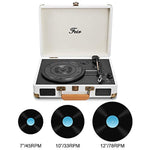 Vinyl Stereo White Record Player 3 Speed Portable Turntable Suitcase Built in 2 Speakers RCA Line Out AUX Headphone Jack PC Recorder