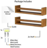 Wallniture Utah Nursery Book Shelves - Set of 2 Floating Bookshelf for Kids Room - Multi-use Kitchen Spice Rack and Bathroom Organizer, Wood Walnut