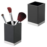 mDesign Modern Square Tumbler Cup for Bathroom Vanity Countertops - for Mouthwash/Mouth Rinse, Storing and Organizing Makeup Brushes, Eye Liners, Accessories - Slim Design, 2 Pack - Black/Brushed