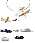 Crib Mobile by Sorrel & Fern- Airplanes & Cloud Nursery Decoration | Grey and White, Navy Blue, Tan | Baby Crib Mobile for Boys