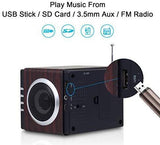 August MB300 Mini Wooden MP3 Stereo System and FM Clock Radio, with Card Reader, USB Port & AUX Jack (3.5mm Audio In), 2 x 3W Powerful Hi-Fi Speakers and Built-in Rechargeable Battery