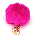 Miraclekoo Rabbit Fur Ball Pom Pom KeyChain Gold Plated Keychain with Plush for Car Key Ring or Handbag Bag Decoration (Orange Pink)