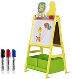 Evergreen Art Supply Kids Art Easel, 3 in 1 Double Durable Sided Art Easel with Chalk Board & Paper Roll, Two Storey Storage Space with Two Storage Bins