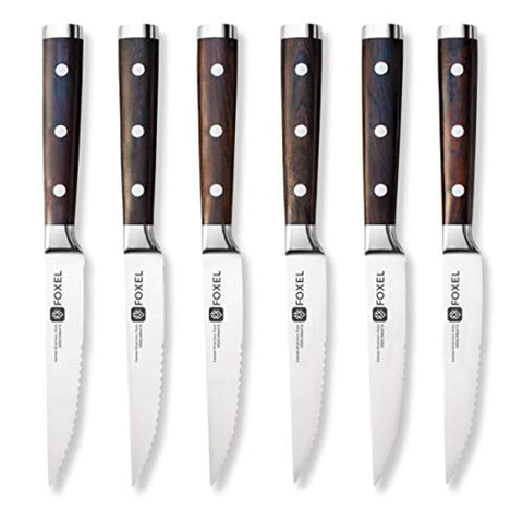 Steak Knives Knife Set of 6 or 12 - Natural Ebony Wood Full Tang Handle - Serrated Blade - German Stainless Steel - Gift Box Set - Not Dishwasher Safe