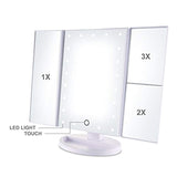 Pretty See Tri-Fold LED Lighted Makeup Mirror Touch Screen, 21 LED Lights, 1X/2X/3X Magnifying Vanity Mirrors