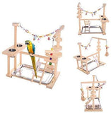 QBLEEV Parrot Playstand Bird Play Stand Cockatiel Playground Wood Perch Gym Playpen Ladder with Feeder Cups Toys Exercise Play (Include a Tray)