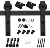 HomLux 8ft Heavy Duty Sturdy Sliding Barn Door Hardware Kit, Double Door-Smoothly and Quietly, Easy to Install and Reusable - Fit 1 3/8-1 3/4" Thickness & 24" Wide Door Panel, Black(I Shape Hanger)