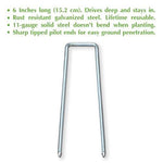 GrayBunny GB-6871B Garden Landscape Staples, 100 Pack, 6 Inch (15.2 cm) 11 Gauge Rust Resistant Galvanized Steel Ground U Shaped Garden Stake U Pins To Secure Lawn Fabrics Weed Barrier Covers & Tubing