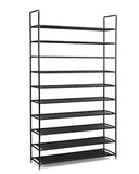 Halter 10 Tier Stackable Shoe Rack Storage Shelves - Stainless Steel Frame Holds 50 Pairs of Shoes - 39.125" X 11.125" X 69.5" - Black