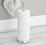 mDesign Decorative Metal Free-Standing Toilet Paper Holder Stand with Storage for 3 Rolls of Toilet Tissue - for Bathroom/Powder Room - Holds Mega Rolls - Satin