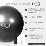 Live Infinitely Exercise Ball (55cm-95cm) Extra Thick Professional Grade Balance & Stability Ball- Anti Burst Tested Supports 2200lbs- Includes Hand Pump & Workout Guide Access