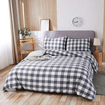 100% Washed Cotton Duvet Cover 3 Piece, Comforter Cover California King Size, Ultra Soft with Zipper Closure, Corner Ties, Simple Bedding Style, Gray White Plaid by SORMAG