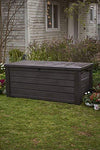 Keter Westwood Plastic Deck Storage Container Box Outdoor Patio Garden Furniture 150 Gal, Brown