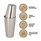 Stainless Steel Boston Shaker: 2-piece Set: 18oz Unweighted & 28oz Weighted Professional Bartender Cocktail Shaker