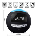 OnLyee Bluetooth Alarm Clock Radio, AM FM Radio, Digital LED, 7 Colored Night Light, AUX, Speaker, Dual USB Chargers, Dual Alarms - Kids Desk Kitchen Bedroom and Heavy Sleepers