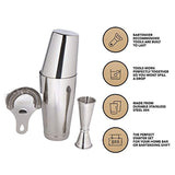 Boston Shaker Set: Professional two-piece Stainless Steel Cocktail Shaker set with Hawthorne Strainer and Japanese Jigger