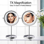 Benbilry Lighted Makeup Mirror - LED Double Sided 1x/10x Magnification Cosmetic Mirror,7 Inch Battery-Powered 360 Degree Rotation Vanity Mirror with On/Off Push-Button