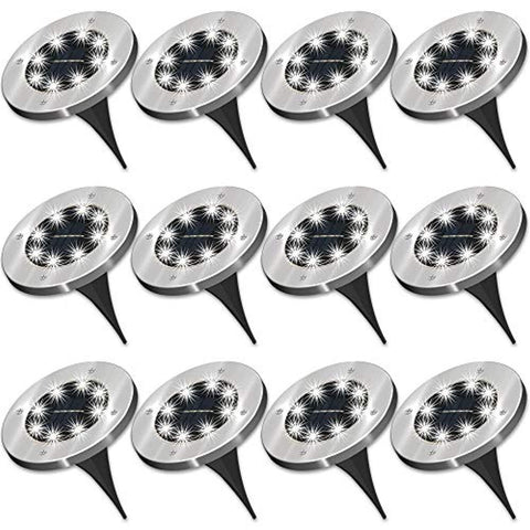 Sunco Lighting 12 Pack Solar Path Lights, Dusk-to-Dawn, Cross Spike Stake for Easy in Ground Install, Solar Powered LED Landscape Lighting - RoHS/CE